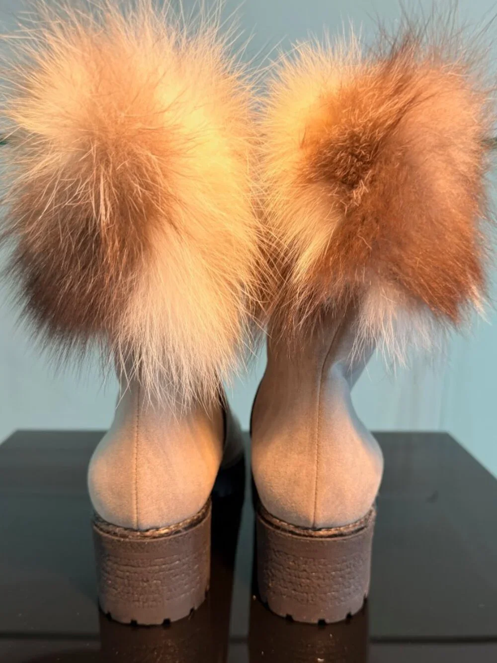 DIAVOLEZZA Grey Suede Florence Fox Fur Boots Shoes Size 9